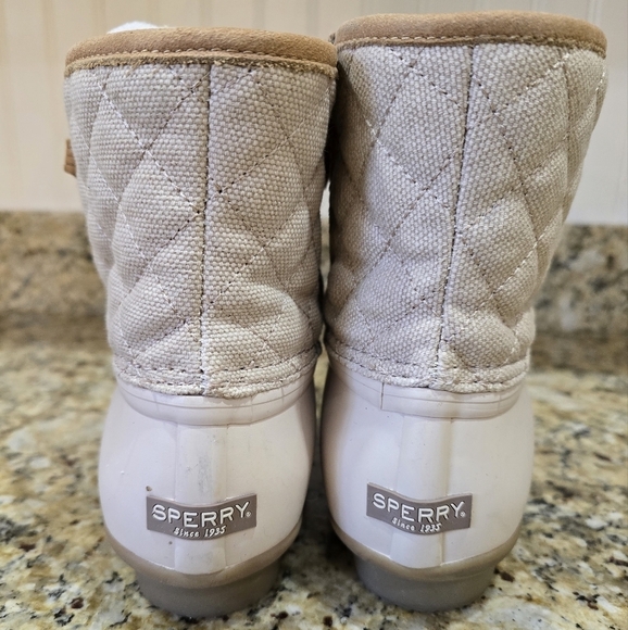 Sperry Top sider Saltwater Women duck boots Nylon Quilt Ivory Sz 9 - Picture 4 of 8